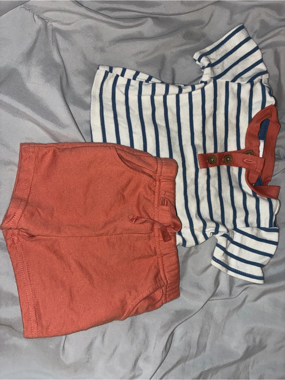 Rachel Zoe Coral Shorts with Navy-Striped Top